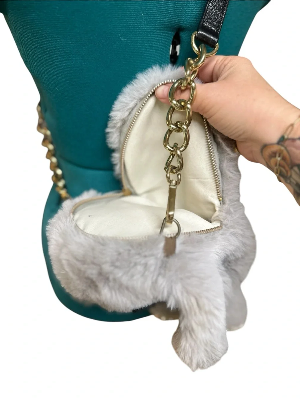 Grey Messenger Cross Body Bag Bejeweled Paws Bunny Rabbit Small - Picture 5 of 6